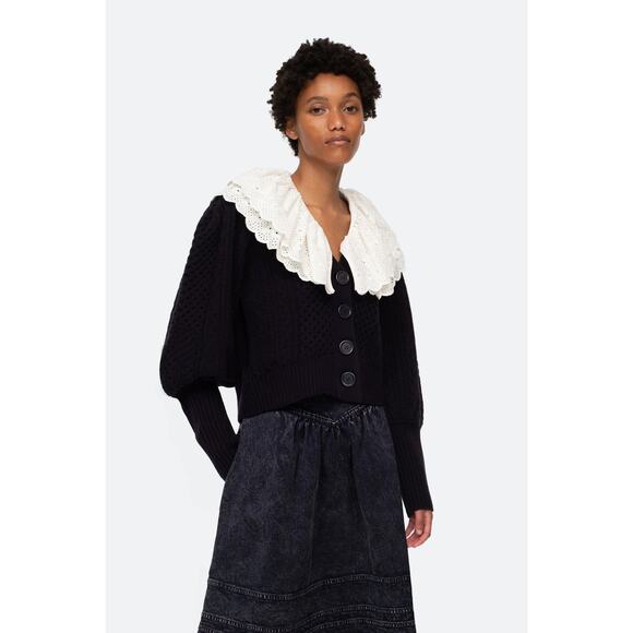 Sea New York Melanie Crop Merino Cardigan - M Navy - Picture 4 of 6